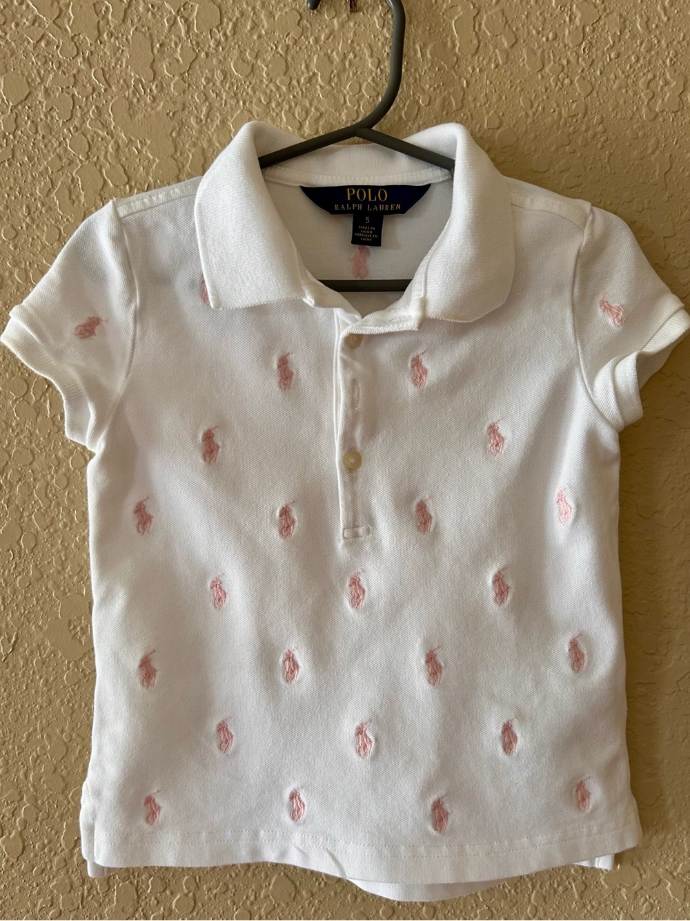 Polo by Ralph Lauren Stretch Mesh Polo Shirt w/ Pink Pony Embroidery (size 5)